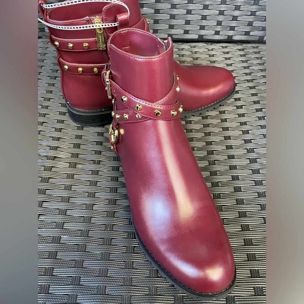 MICHAEL KORS BOOTS,Michael Kors Burgundy Ankle Boots with Gold Details - Picture 5 of 15